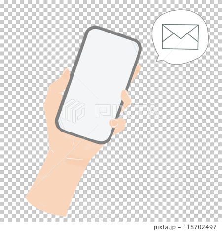Hand holding smartphone, receiving email, illustration 118702497