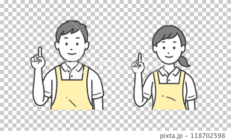 Upper body illustration of male and female caregivers pointing 118702598