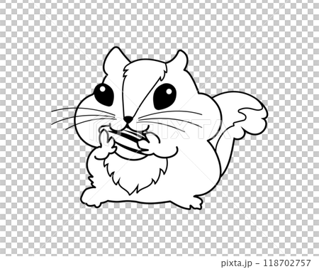 一隻滑稽松鼠吃葵花籽的黑白插圖 118702757