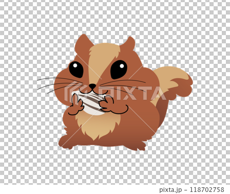 Illustration of a comical squirrel eating sunflower seeds 118702758