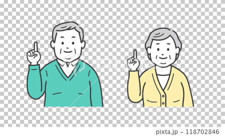超重老年男女互相指著的上半身插圖 超重老年男女互相指著的上半身插圖 118702846