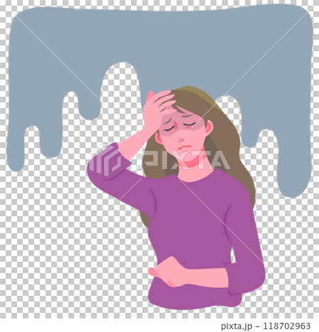 一個女人用手摀著額頭受苦 118702963