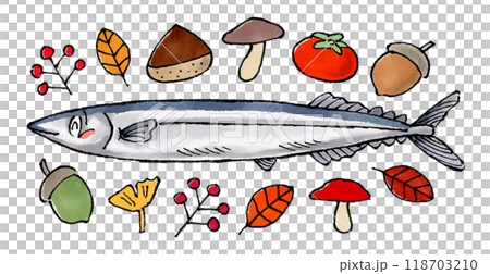 秋刀魚和秋季植物 118703210