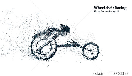 点描画風の車椅子ランナーのシルエット、2色のベクターイラストレーション 点描画風の車椅子ランナーのシルエット、2色のベクターイラストレーション 118703358