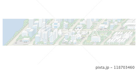 都市景観の立体イラスト.  建物のベクターイラスト. 118703460