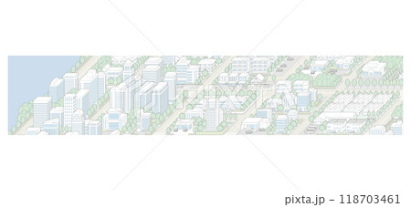 都市景観の立体イラスト.  建物のベクターイラスト. 118703461