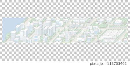 都市景観の立体イラスト.  建物のベクターイラスト. 118703461