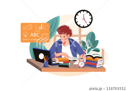 Guy student learn on a laptop Guy student learn on a laptop 118703552
