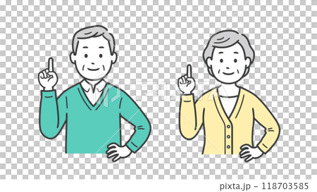 Upper body illustration of an elderly man and woman pointing 118703585