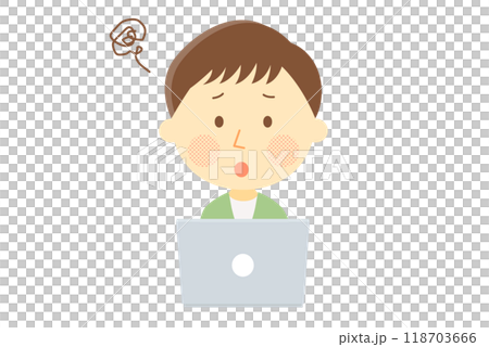 Illustration of a man having trouble operating a computer Illustration of a man having trouble operating a computer 118703666
