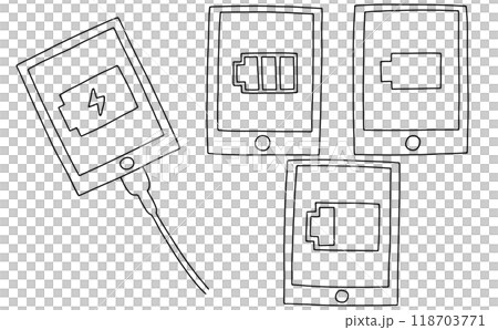 ゆるめシンプルなスマートフォンのバッテリー状態セット 線画 ゆるめシンプルなスマートフォンのバッテリー状態セット 線画 118703771