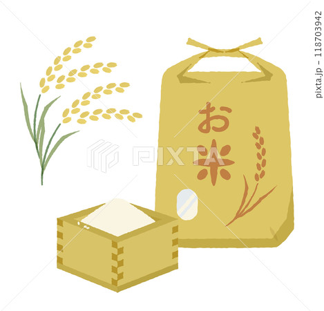 枡に入った生米と米袋のイラスト 枡に入った生米と米袋のイラスト 118703942