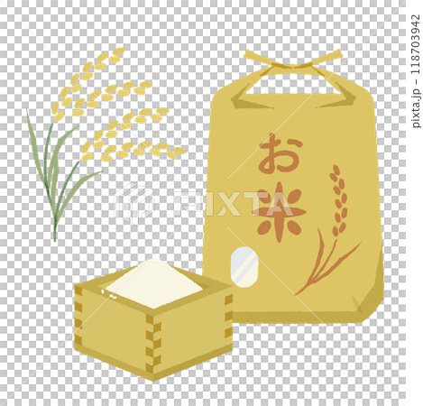 枡に入った生米と米袋のイラスト 枡に入った生米と米袋のイラスト 118703942