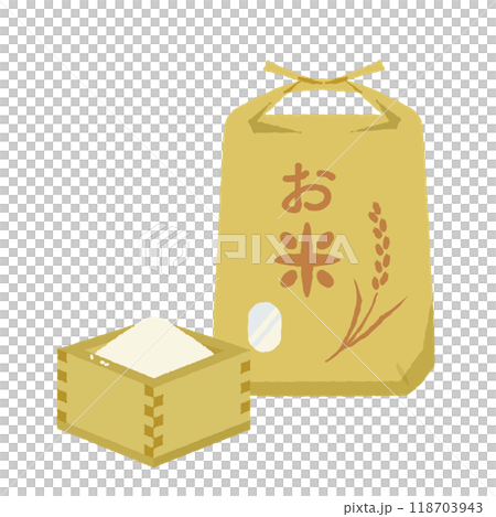 枡に入った生米と米袋のイラスト 枡に入った生米と米袋のイラスト 118703943