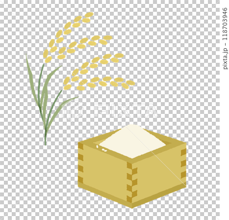 枡に入った生米と稲穂のイラスト 118703946