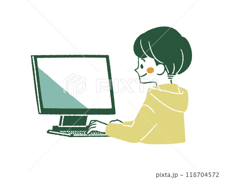 パソコンを使っている男性-4色 118704572