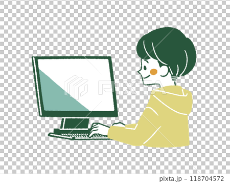 パソコンを使っている男性-4色 118704572