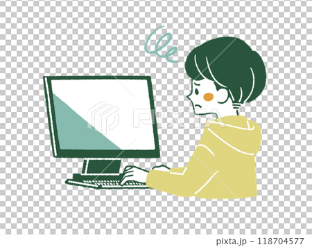 一個男人帶著困惑的表情使用電腦 - 4 種顏色 118704577