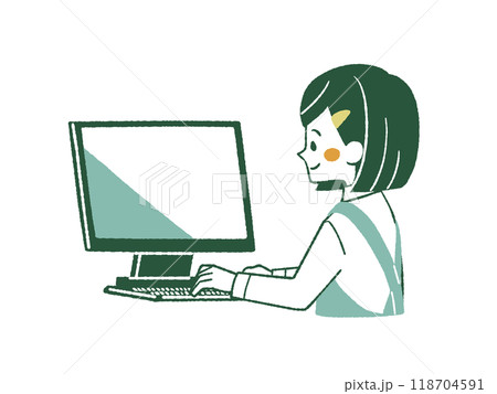 パソコンを使っているエプロンを着用した女性-4色 パソコンを使っているエプロンを着用した女性-4色 118704591