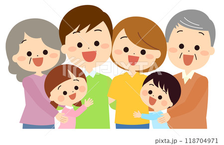 寄り合う仲の良い三世帯家族 寄り合う仲の良い三世帯家族 118704971