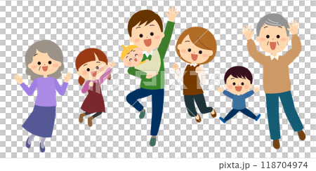 一家三口高興得跳起來 一家三口高興得跳起來 118704974