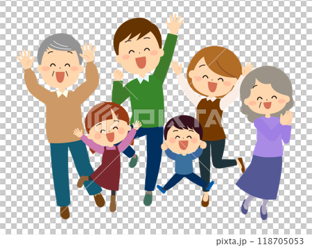 喜びでジャンプする三世帯家族 喜びでジャンプする三世帯家族 118705053