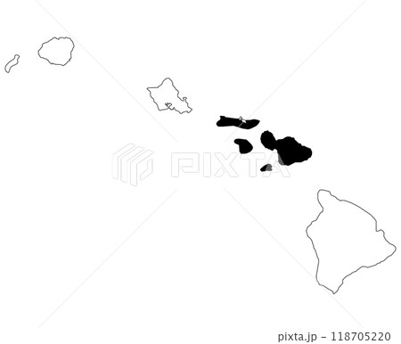 Map of Maui County in Hawaii state on white background. single County map highlighted by black color on Hawaii map. UNITED STATES, US 118705220
