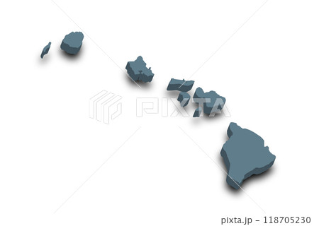 3d Map of Hawaii state with color. United State of America, US, United State 3d Map of Hawaii state with color. United State of America, US, United State 118705230
