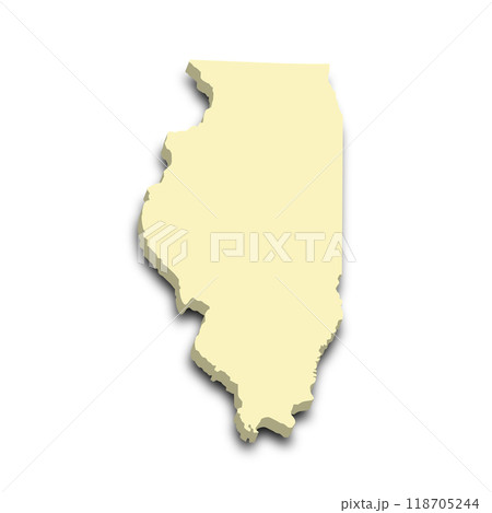 3d Map of Illinois state with color. United State of America, US, United State. 118705244
