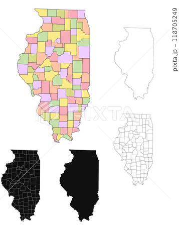 Illinois administrative map, Illinois outline and counties state map set - illustration version 118705249