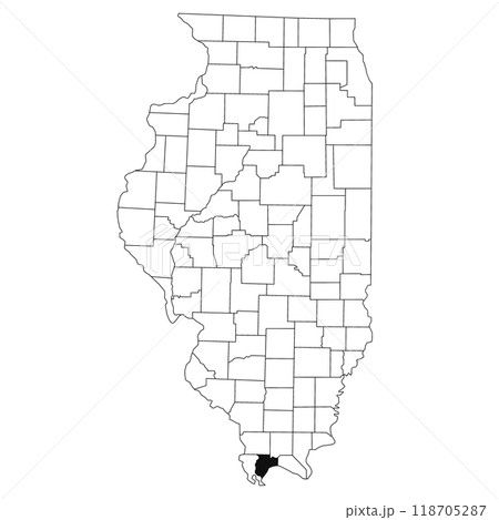 Map of Pulaski County in Illinois state on white background. single County map highlighted by black colour on Illinois map. UNITED STATES, US Map of Pulaski County in Illinois state on white background. single County map highlighted by black colour on Illinois map. UNITED STATES, US 118705287