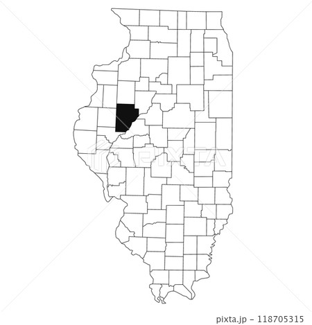 Map of Fulton County in Illinois state on white background. single County map highlighted by black colour on Illinois map. UNITED STATES, US Map of Fulton County in Illinois state on white background. single County map highlighted by black colour on Illinois map. UNITED STATES, US 118705315