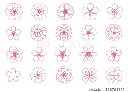 シンプルな花モチーフのパターンイラストセット（ピンクグラデーション） 118705352