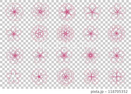 シンプルな花モチーフのパターンイラストセット（ピンクグラデーション） 118705352