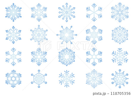 雪の結晶のパターンイラストセット（水色グラデーション） 118705356