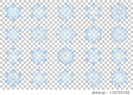 雪の結晶のパターンイラストセット（水色グラデーション） 118705356
