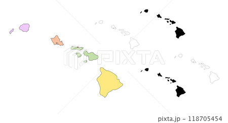 Hawaii administrative map, Hawaii outline and counties state map set - illustration version 118705454
