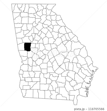Map of meriwether County in Georgia state on white background. single County map highlighted by black colour on Georgia map. UNITED STATES, US 118705566