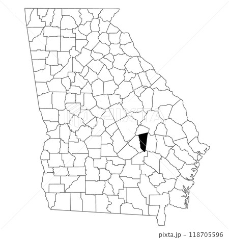 Map of montgomery County in Georgia state on white background. single County map highlighted by black colour on Georgia map. UNITED STATES, US Map of montgomery County in Georgia state on white background. single County map highlighted by black colour on Georgia map. UNITED STATES, US 118705596