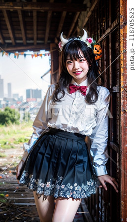 ハロウィーン使用！！　制服を着た女子高生 118705625