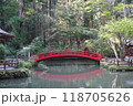 池に架かる赤い橋 118705626
