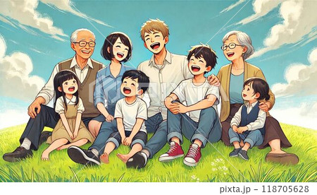 公園で遊ぶ家族 118705628
