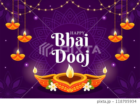 Happy Bhai Dooj Indian Festival Celebration Vector Illustration of Sisters Praying for Their Brothers Protection with Applying a Forehead Dot Happy Bhai Dooj Indian Festival Celebration Vector Illustration of Sisters Praying for Their Brothers Protection with Applying a Forehead Dot 118705934