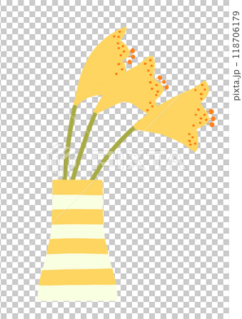 黄色い花と縞模様の花瓶のイラスト 黄色い花と縞模様の花瓶のイラスト 118706179