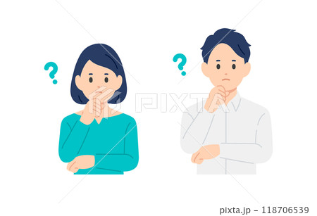疑問･考えるポーズをする若い男女のセット【人物ベクターイラスト素材】 118706539