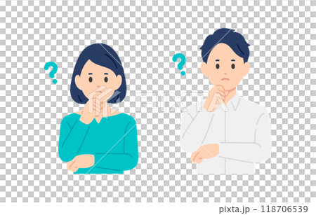 疑問･考えるポーズをする若い男女のセット【人物ベクターイラスト素材】 118706539