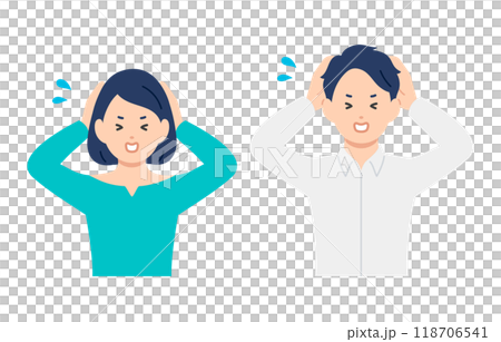 A set of young men and women holding their heads in a troubled pose [People vector illustration material] 118706541