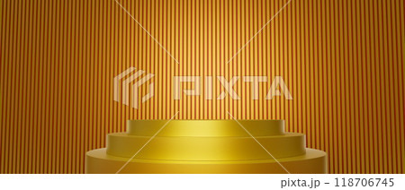 3d render illustration A gold and red striped background with a gold podium in the middle 3d render illustration A gold and red striped background with a gold podium in the middle 118706745