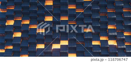 3d render illustration The image is of a building with a lot of windows and a brick pattern 118706747