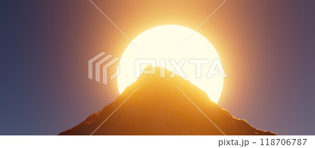 3d render illustration A mountain with a sun in the sky 3d render illustration A mountain with a sun in the sky 118706787